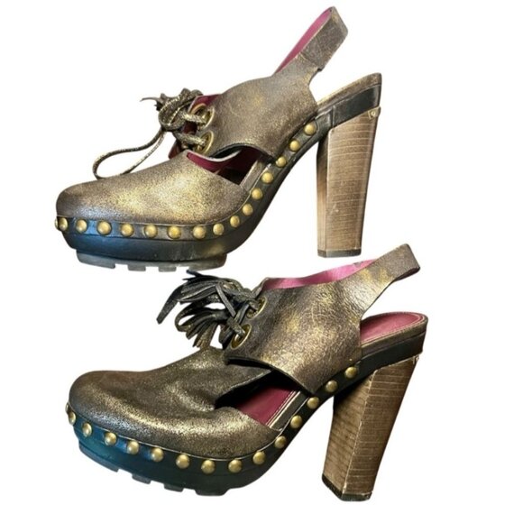 Coach Brown Leather Indie Grunge Studded Metallic Steam Punk Ultra High Size 7.5 - Picture 6 of 14